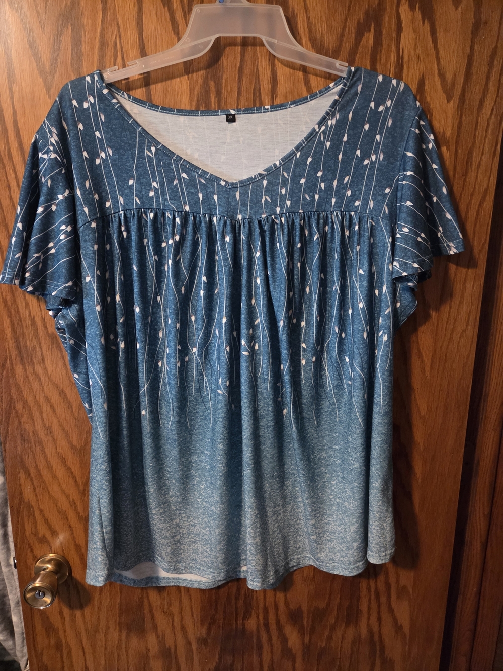 Blue Printed V-Neck Women’s Top